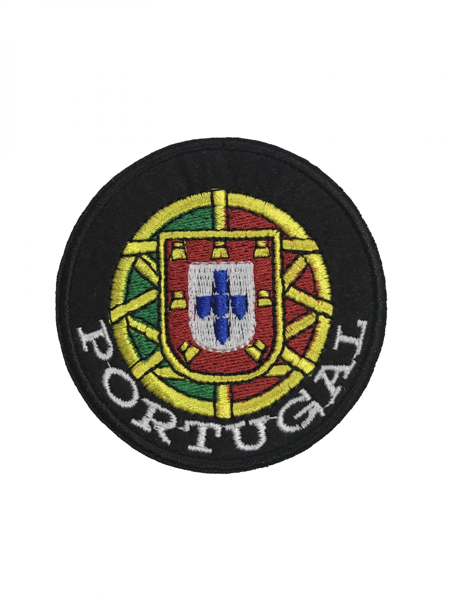 Emblema bordado redondo com escudo e texto Portugal
