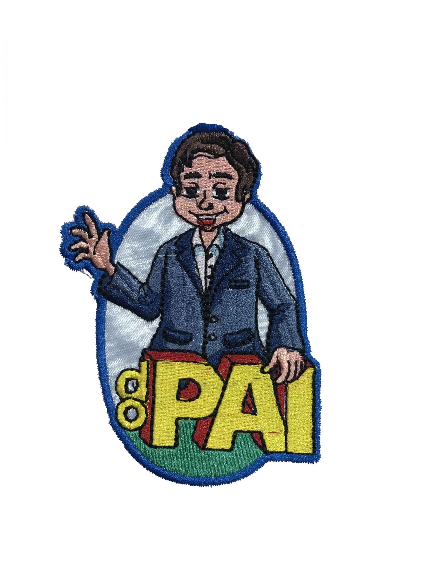 Emblema bordado com figura masculina e texto 'PAI'