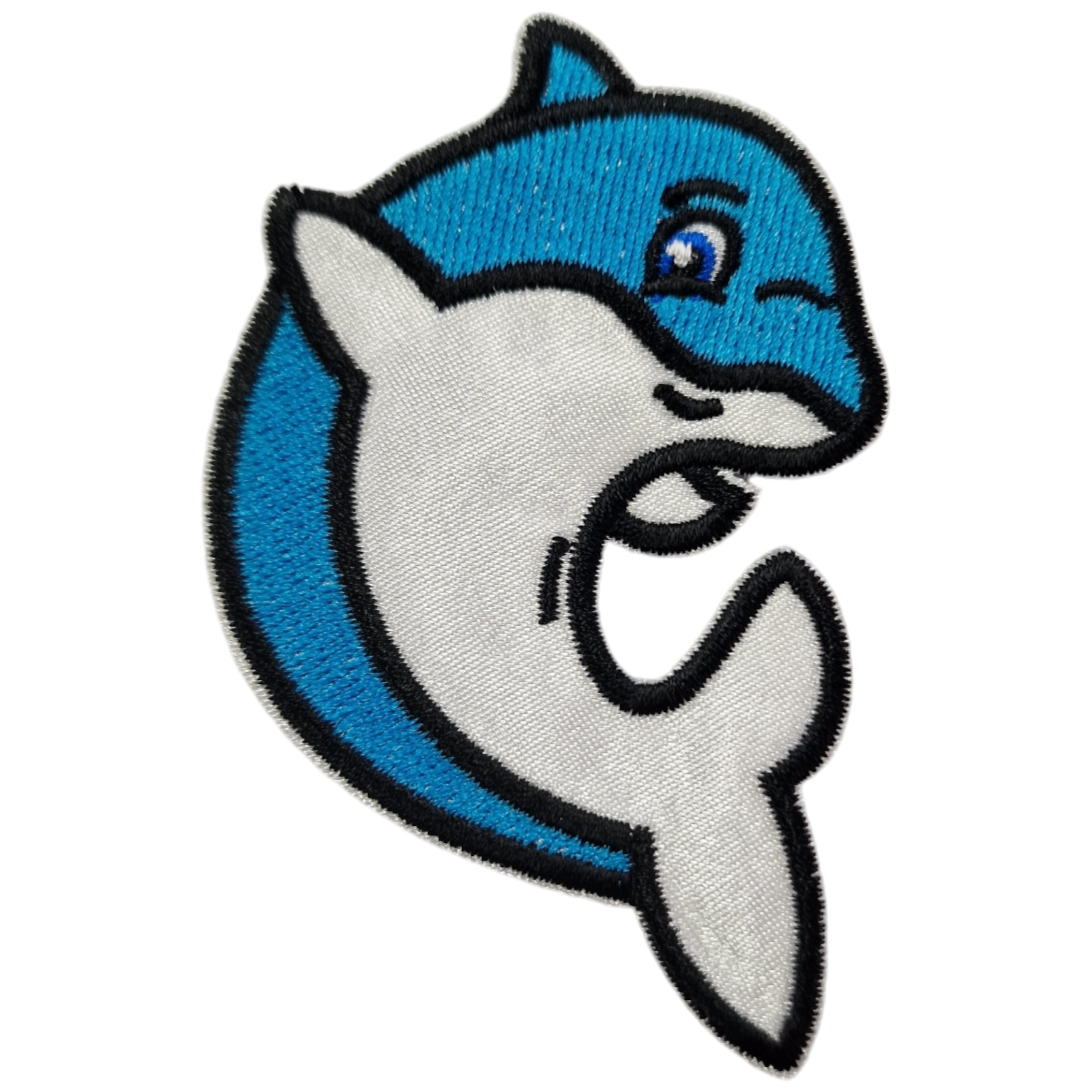Patch bordado de golfinho azul e branco