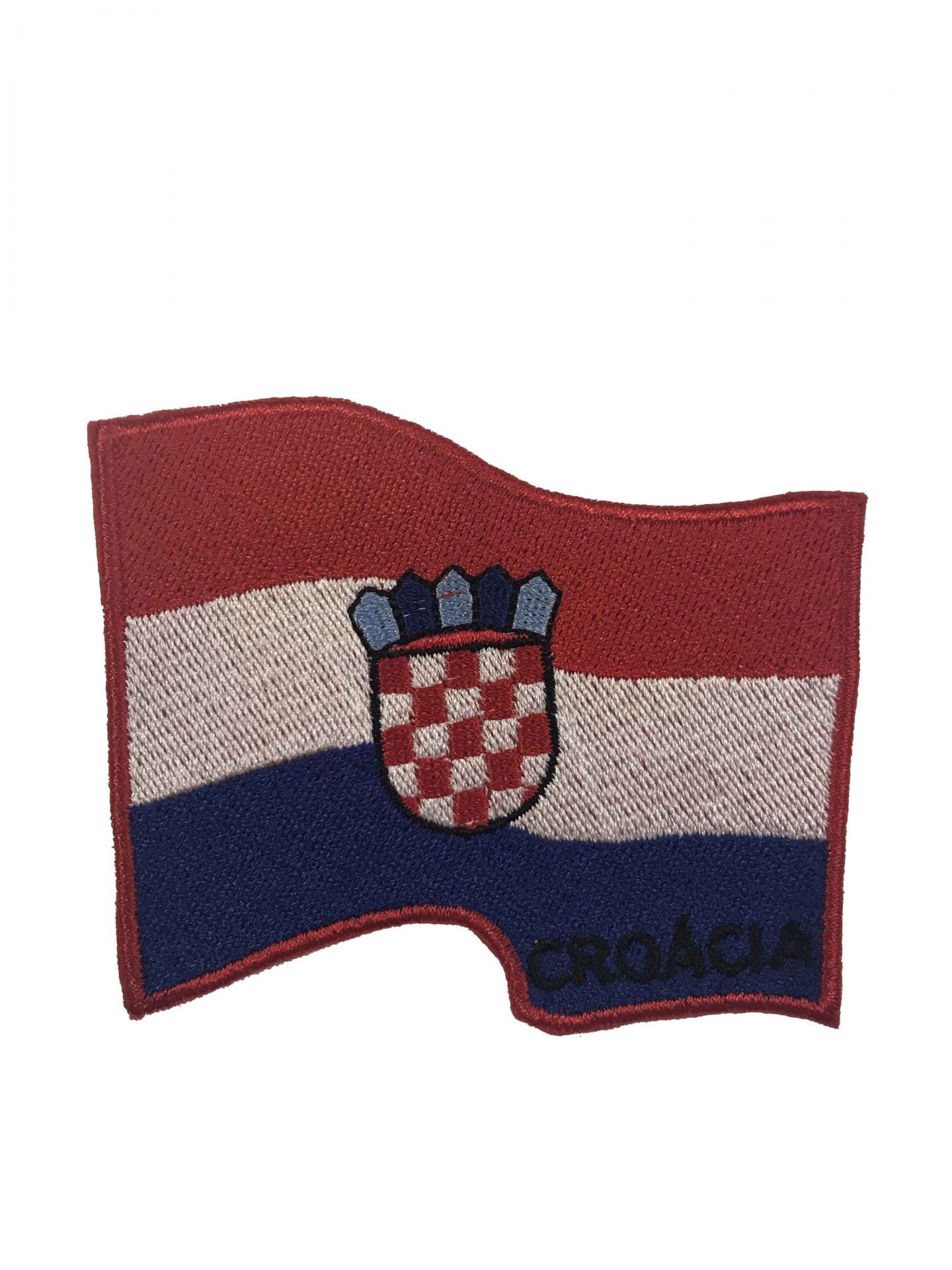 Patch bordado da bandeira da Croácia com brasão e palavra CROÁCIA