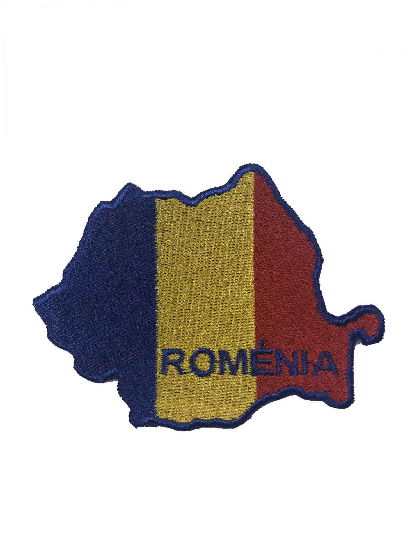 Emblema bordado do mapa da Roménia com a palavra ROMÉNIA