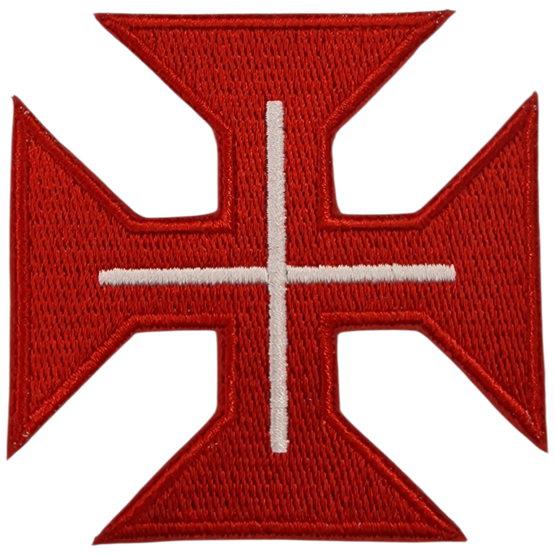 Emblema bordado vermelho com cruz branca no centro