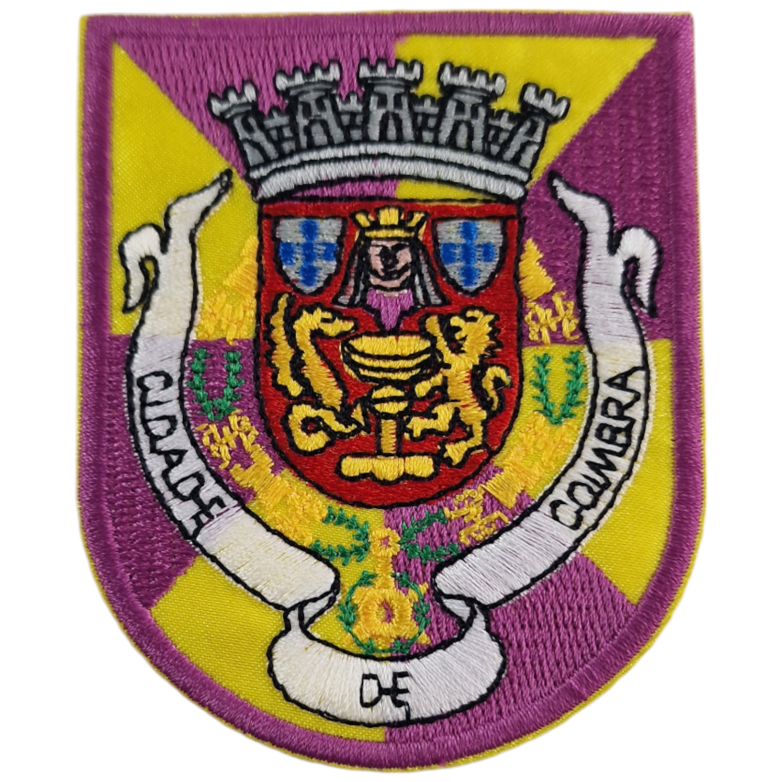 Patch bordado com brasão e texto CIDADE DE COIMBRA