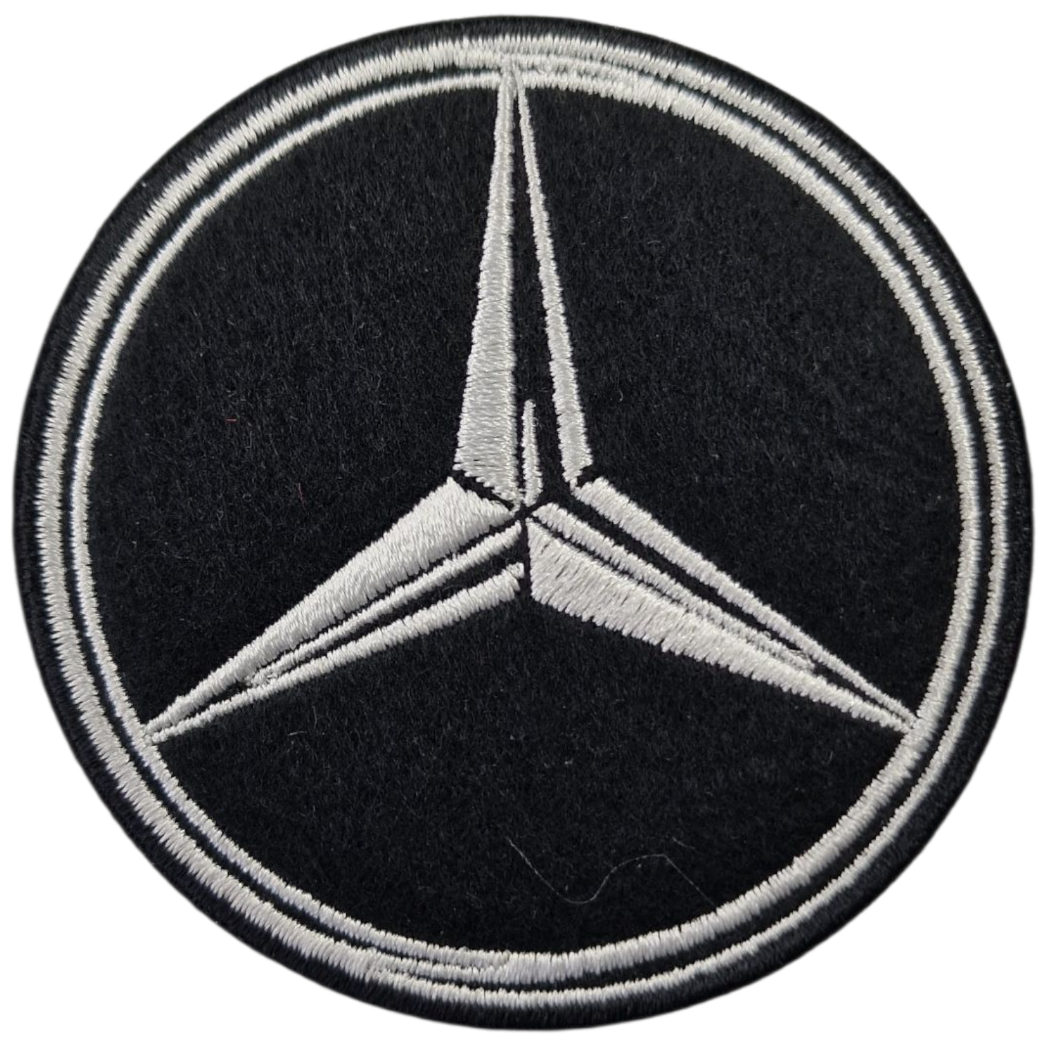 Emblema bordado Mercedes-Benz redondo preto com símbolo branco