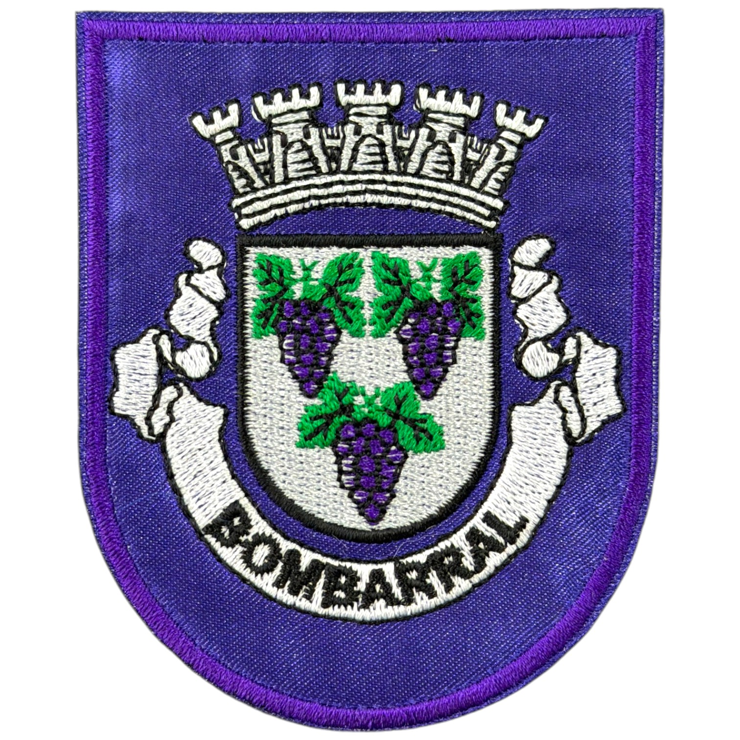 Patch bordado do concelho de Bombarral com brasão e cachos de uvas