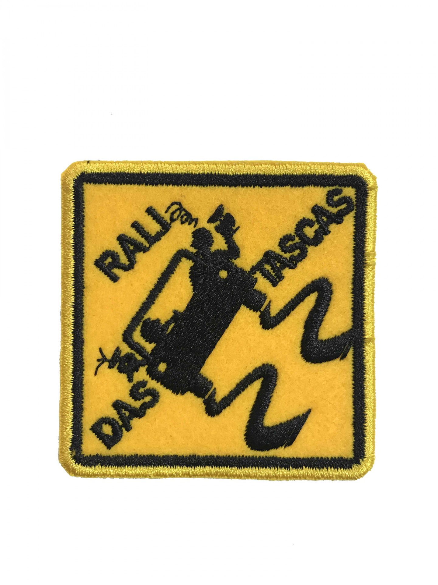 Emblema amarelo e preto com carro e texto 'RALI DAS FISCAS'