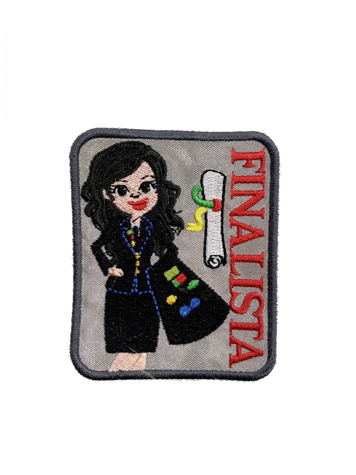 Patches bordado com mulher e texto FINALISTA