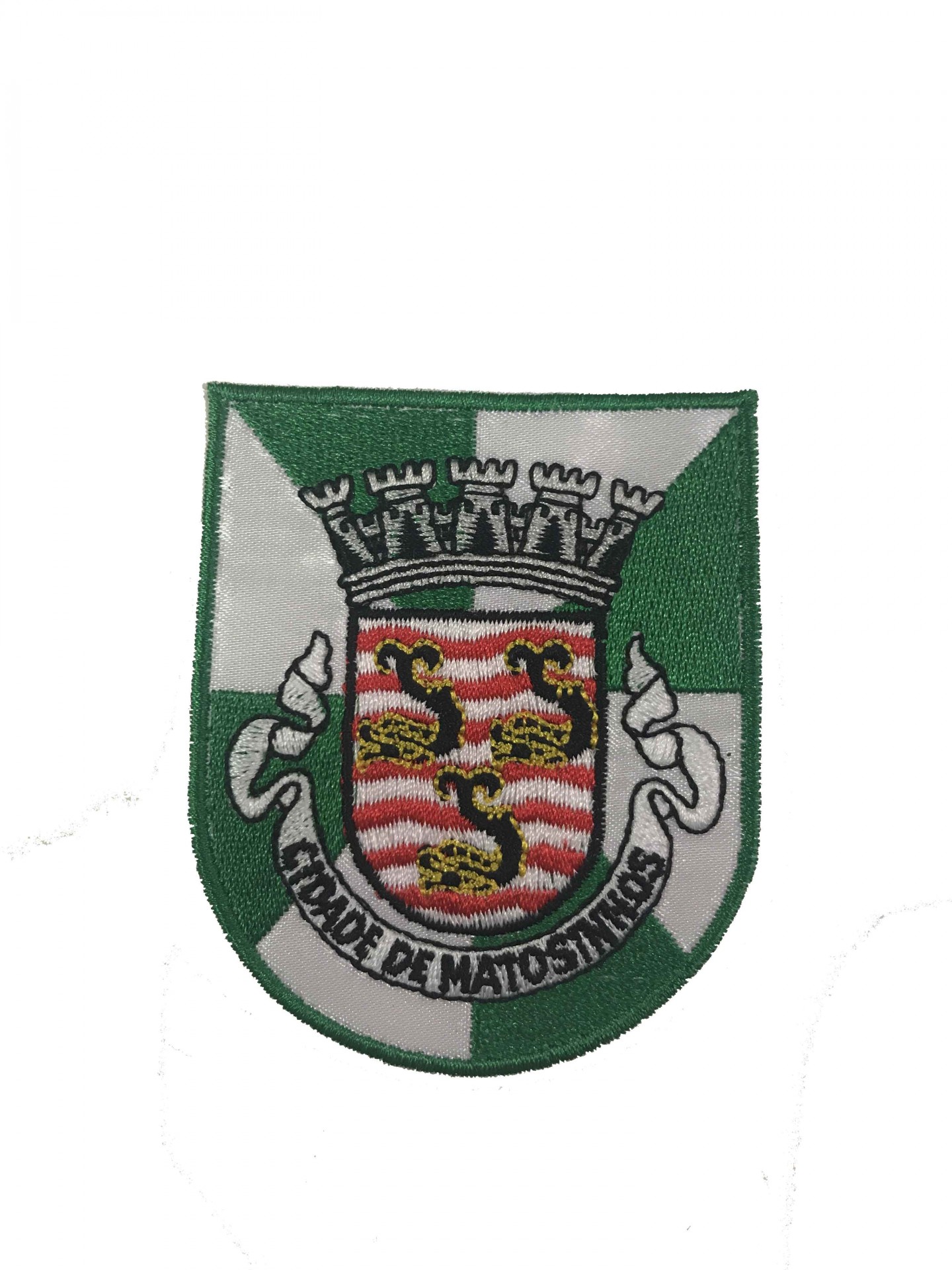 Emblema bordado da Cidade de Matosinhos com brasão e coroa de torre