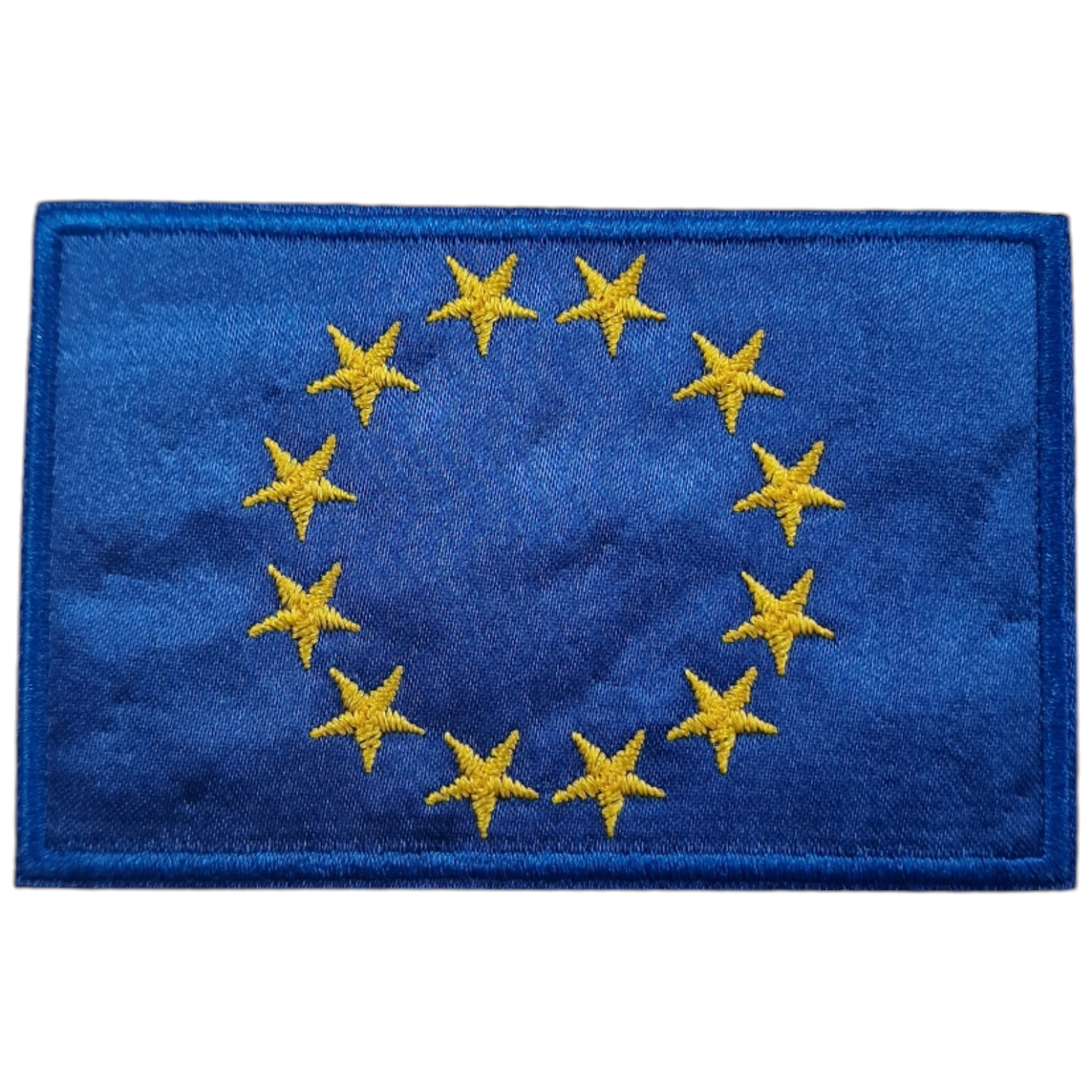 Emblema bordado azul com doze estrelas amarelas da bandeira da União Europeia