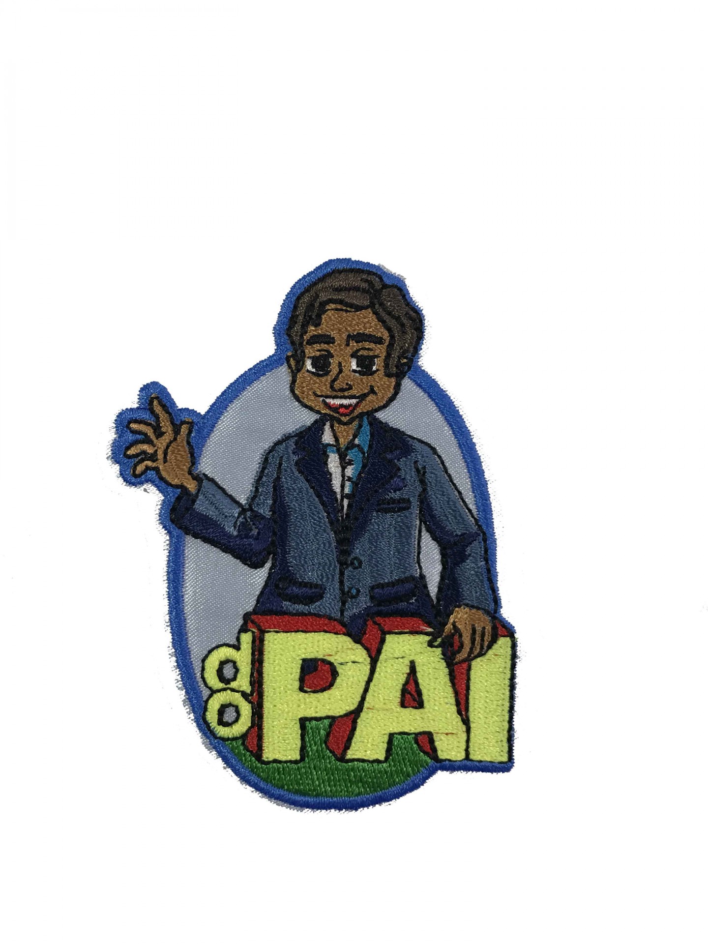Emblema bordado com figura de homem e texto do PAI
