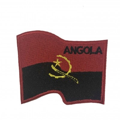 Patch bordado da bandeira de Angola com texto ANGOLA
