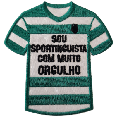 Aplicação têxtil camisola futebol verde branca com texto orgulho