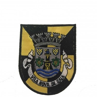 Emblema bordado com brasão de Vila Nova de Gaia em preto e amarelo