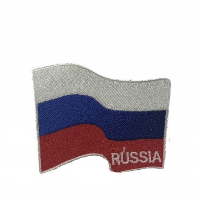 Patch com desenho da bandeira da Rússia e texto RÚSSIA