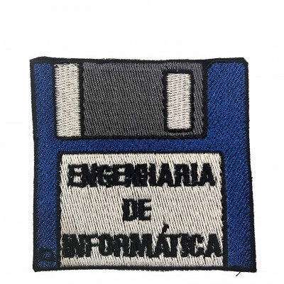 Patch bordado disquete azul com texto Engenheira de Informática