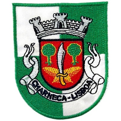 Patch bordado com escudo verde e branco e texto MARINHA - LISBOA
