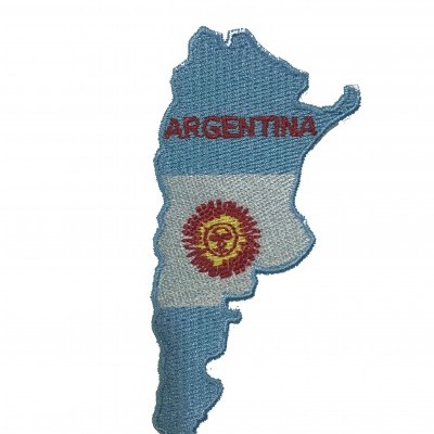 Emblema bordado mapa da Argentina com cores azul, branco e vermelho