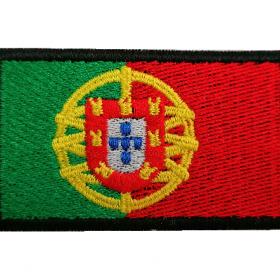 Patch bordado com bandeira de Portugal, retangular, cores verde, vermelho, amarelo, azul e branco