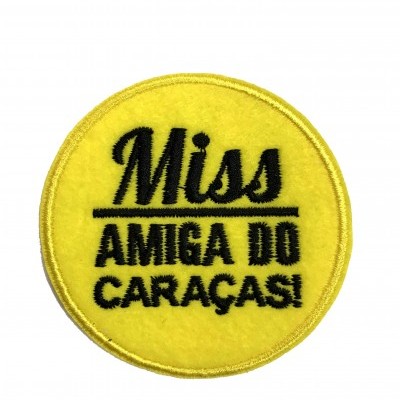 Pach bordado redondo amarelo com texto preto