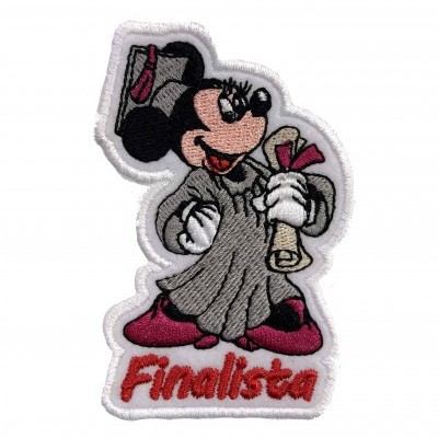 Emblema bordado do Mickey Mouse com toga e diploma, texto Finalista