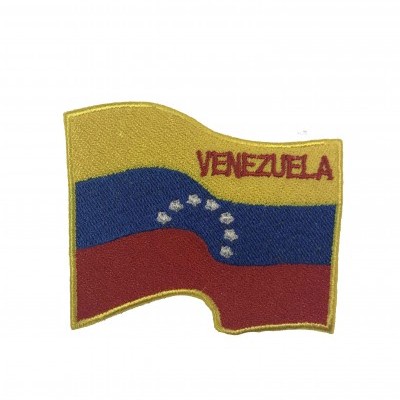 Patch da bandeira da Venezuela bordado com as cores amarela, azul e vermelha e texto VENEZUELA