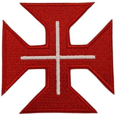 Emblema bordado vermelho cruz com linhas brancas