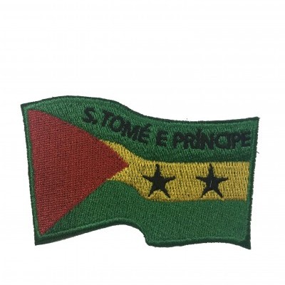 Patch bordado da bandeira de S. Tomé e Príncipe com texto