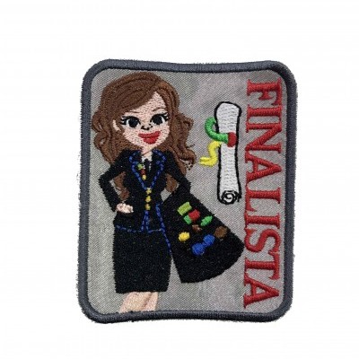 Emblema bordado FINALISTA com mulher e diploma