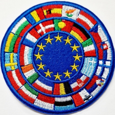 Patch redondo bordado com bandeiras da União Europeia e países europeus