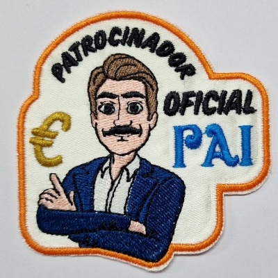 Emenda bordada com homem e texto PATROCINADOR OFICIAL PAI