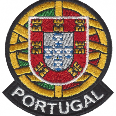 Emblema bordado circular com brasão e a palavra PORTUGAL