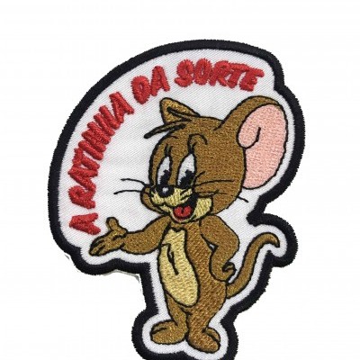 Emblema bordado com rato e texto A PANTINHA DA SORTE