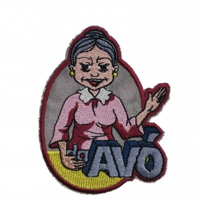 Patch bordado com figura de avó e texto AVÓ