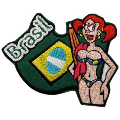Emblema bordado Brasil com personagem feminina e bandeira estilizada