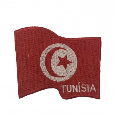 Patch bordado vermelho com lua crescente, estrela branca e TUNISIA