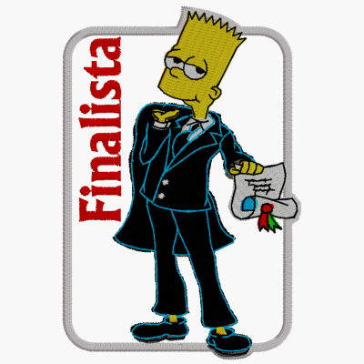 Patch bordado com personagem e texto Finalista