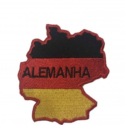 Patch bordado com mapa da Alemanha e cores da bandeira e texto ALEMANHA