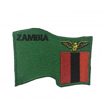 Patch bordado da bandeira da Zâmbia com texto 'ZAMBIA'