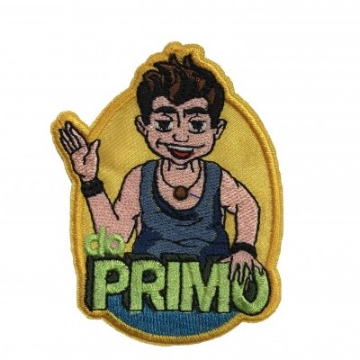 Emblema bordado com personagem e texto 'do PRIMO'