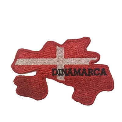 Emblema bordado mapa da Dinamarca com texto DINAMARCA