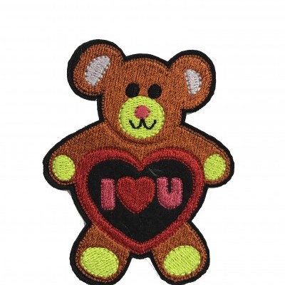 Embelezamento bordado urso castanho com coração I ♥ U