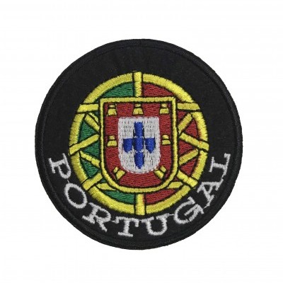Emblema bordado redondo com escudo e texto Portugal