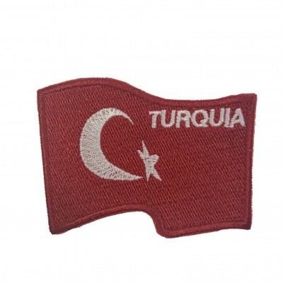 Remendo bordado vermelho com meia-lua, estrela e texto TURQUIA em branco