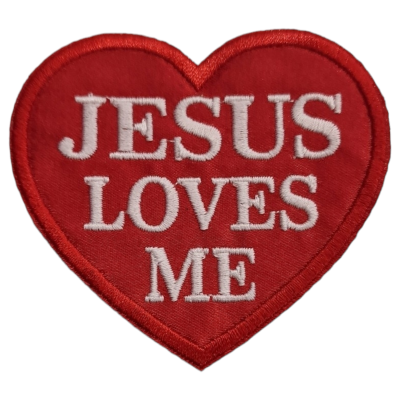 Emblema coração vermelho bordado JESUS LOVES ME
