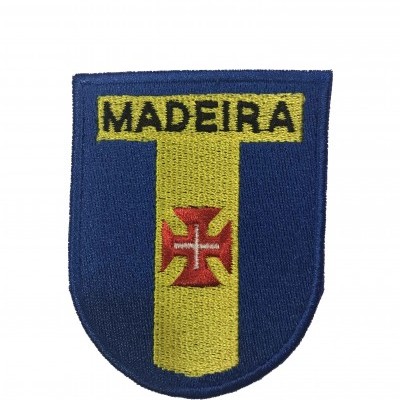 Pach bordado azul com barra amarela e texto MADEIRA