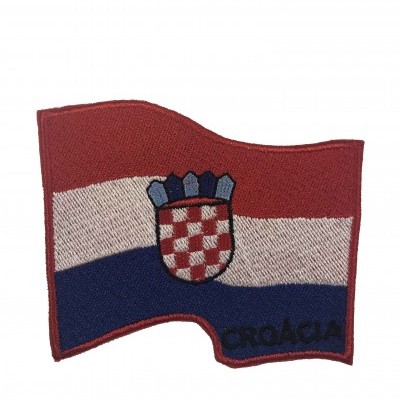Patch bordado da bandeira da Croácia com brasão e palavra CROÁCIA