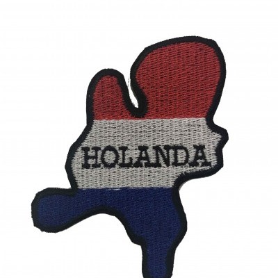 Patch bordado do mapa da Holanda com as cores da bandeira e texto Holanda