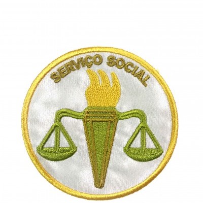 Emblema bordado Serviço Social com balanças e tocha