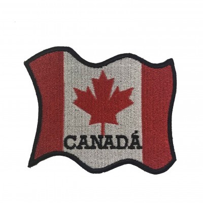 Emblema bordado da bandeira do Canadá com palavra CANADÁ