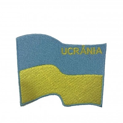 Emblema bordado da bandeira da Ucrânia com texto UCRÂNIA